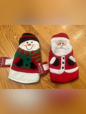 Vtg vintage Santa & snowman Oven Mitts - Festive Santa & Snowman Pair